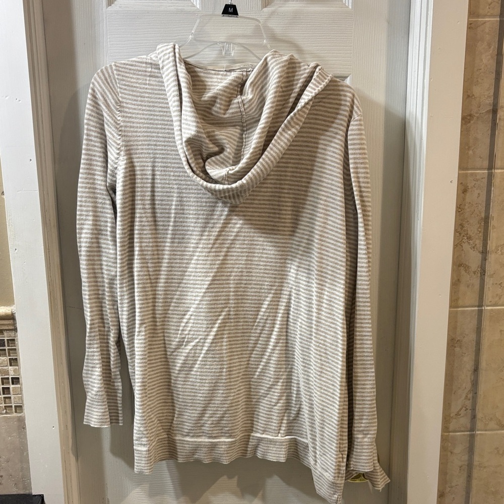 LOFT Beige Striped Hoodie Cardigan